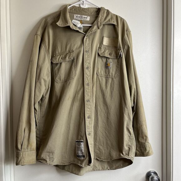 Carhartt FRS160KHI Flame Resistant Men's XL Khaki Work Shirt See Pictures - Picture 1 of 16